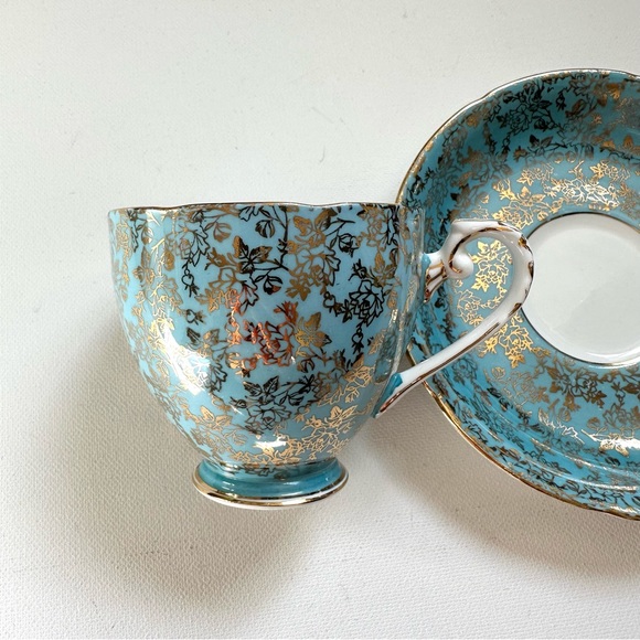 Vintage Teacup & Saucer - Blue & Gold - Picture 2 of 9